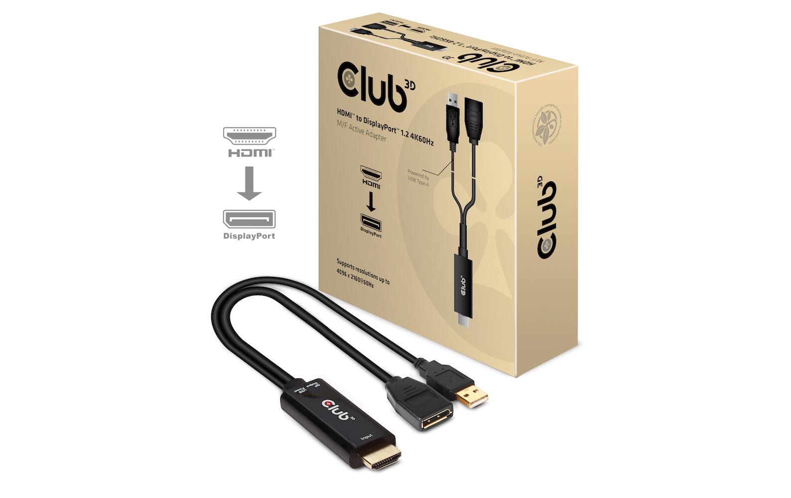 Club 3D Kabel HDMI 2.0 zu DP 1.2 4K60Hz HDMI - DisplayPort, 0.25 m