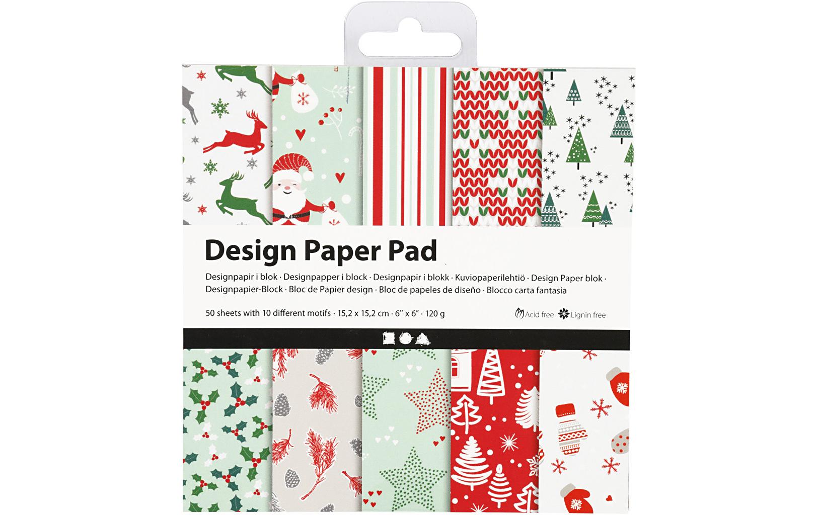 Creativ Company Designpapier 15.2 x 15.2 cm, Weiss/Rot, 50 Blatt