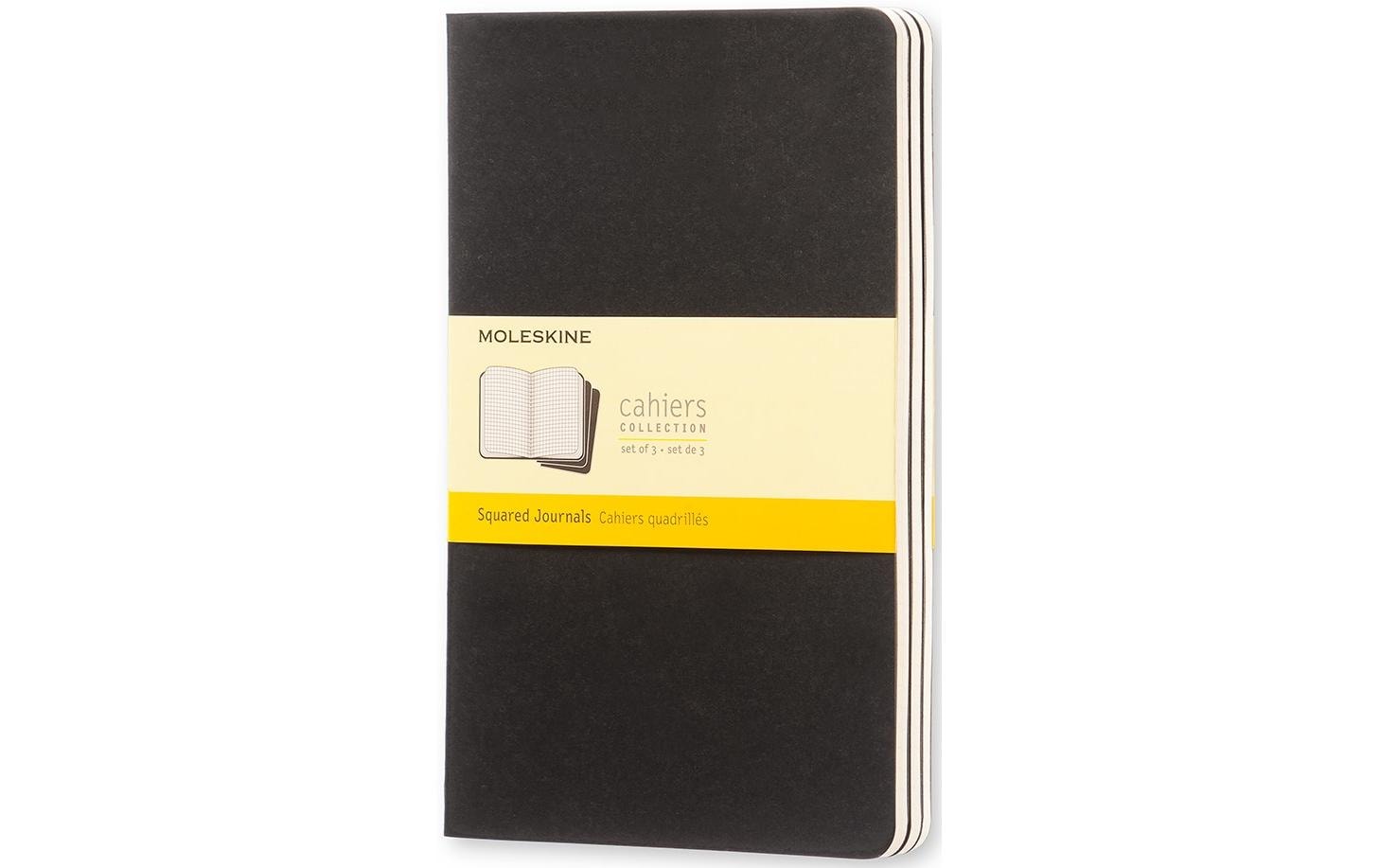 Moleskine Notizbuch A5 Kariert, Schwarz, 3-teilig