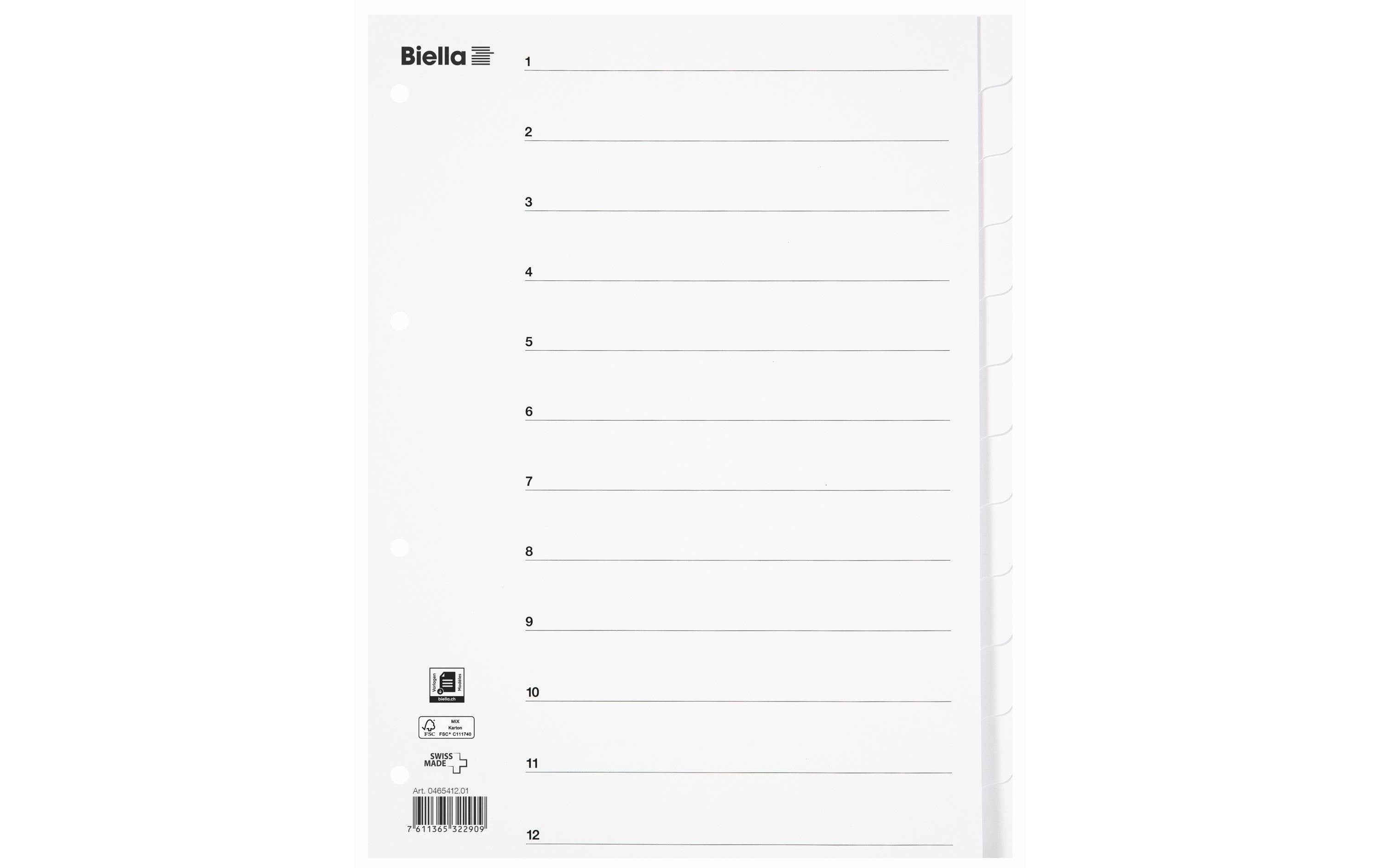 Biella Register A4 Karton 12-teilig mit Indexblatt