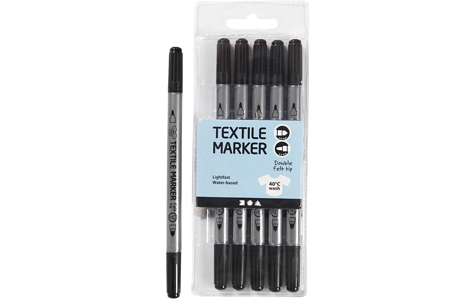 Creativ Company Textilmarker 2.3 + 3.6 mm Schwarz, 6 Stück