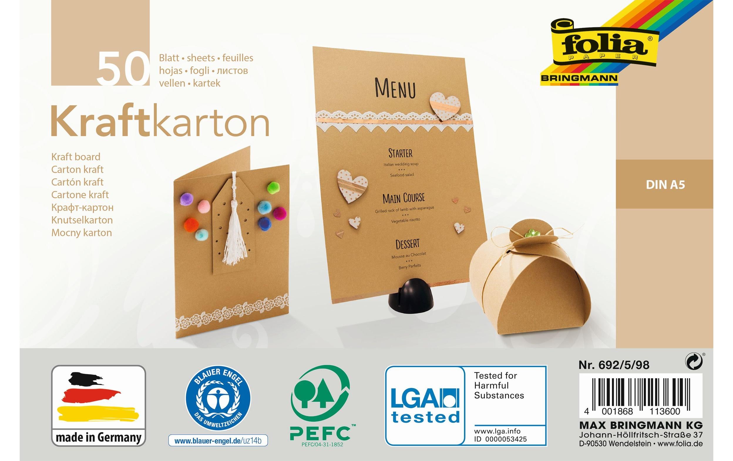 Folia Kraftkarton Motivblock Kraftpapier A5 230 g/m², 50 Blatt