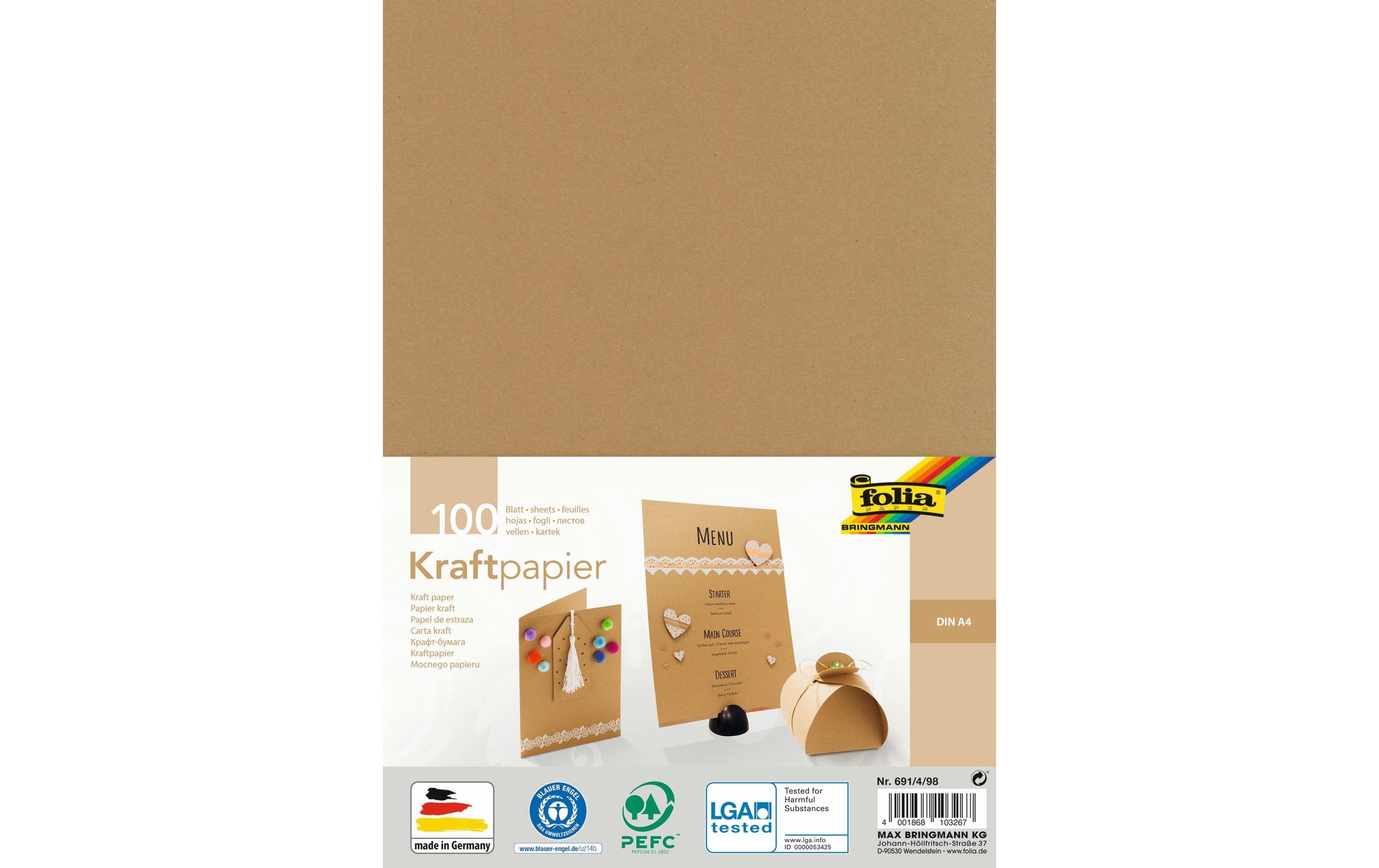 Folia Kraftkarton Kraftpapier A4, 100 Blatt 120 g/m²