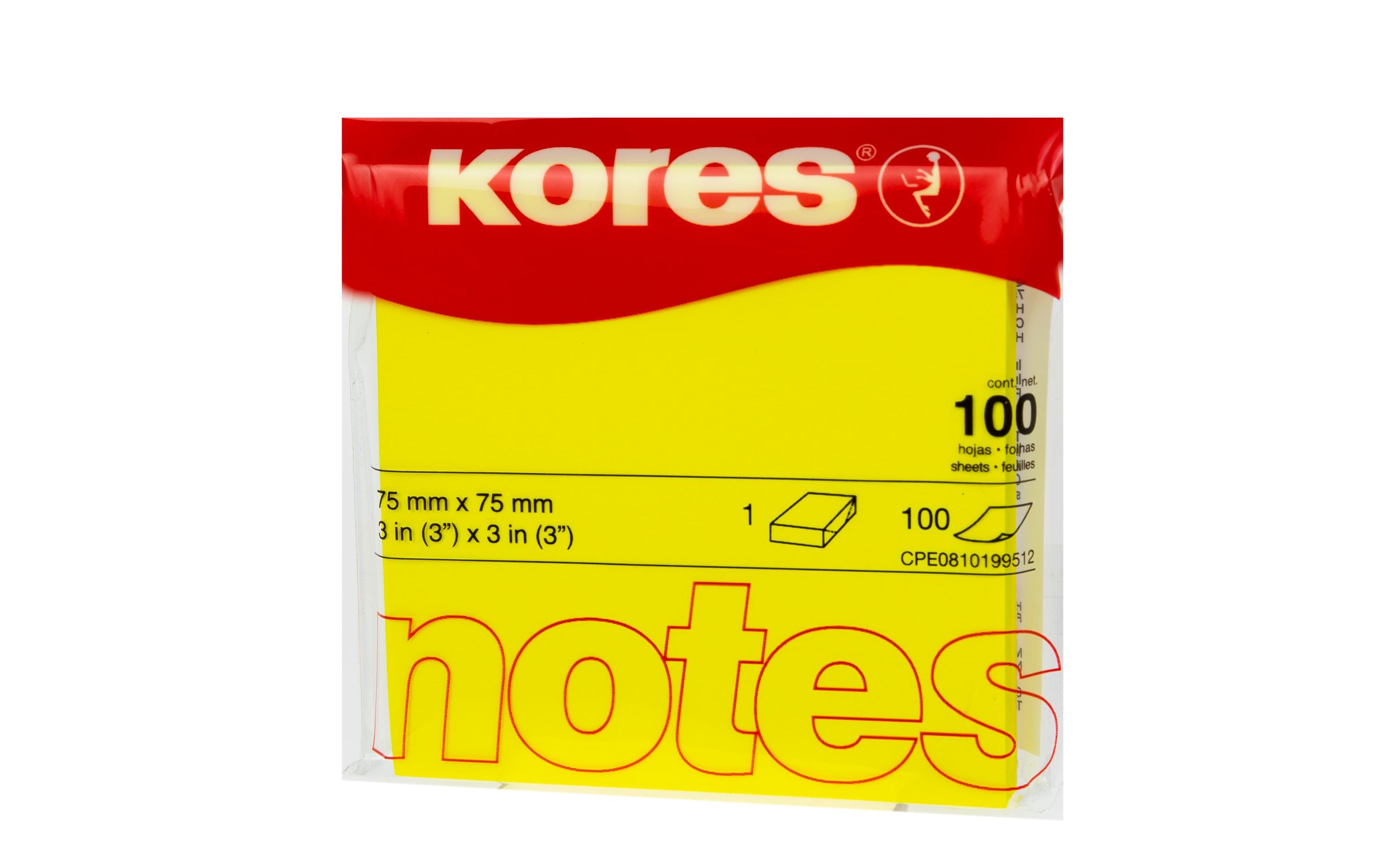 Kores Notizzettel 7.5 x 7.5 cm, Neongelb