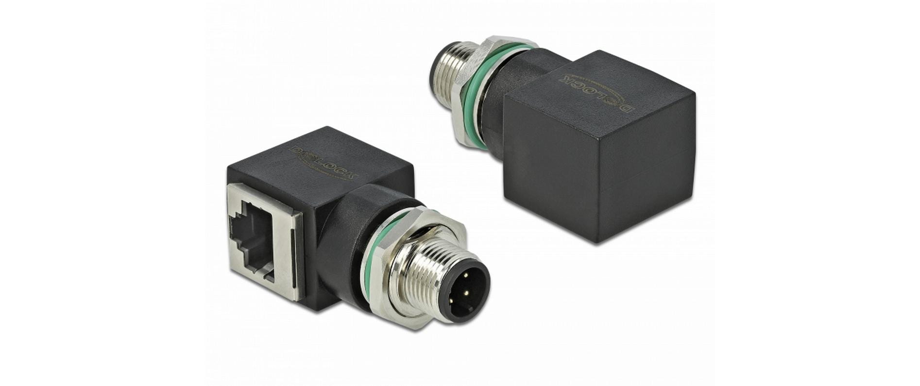 Delock Winkeladapter M12 4 Pin D Stecker - RJ45 Buchse 1 Stück