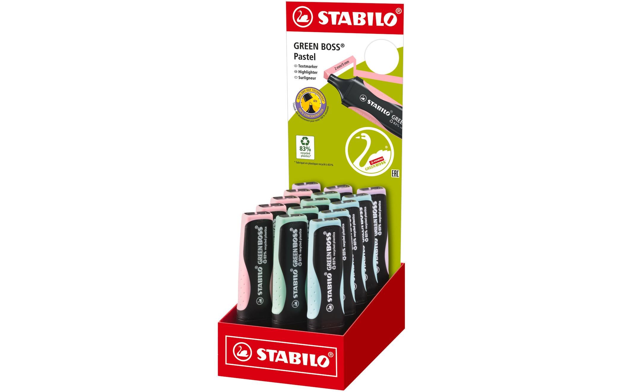 STABILO Textmarker GREEN BOSS 15 Stück im Display, assortiert