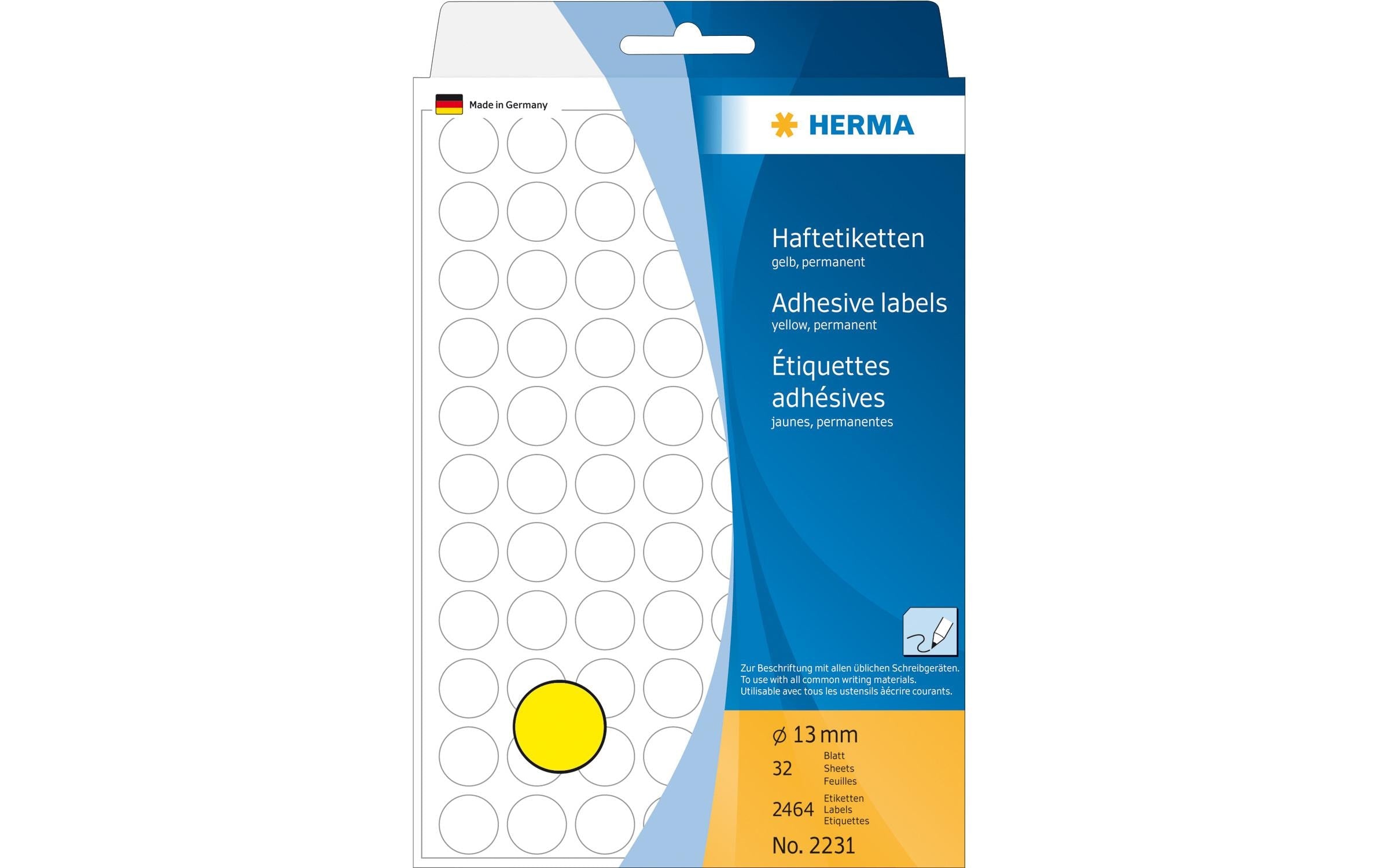 HERMA Vielzweck-Etiketten 2231 Ø 13 mm, 32 Blatt, Gelb