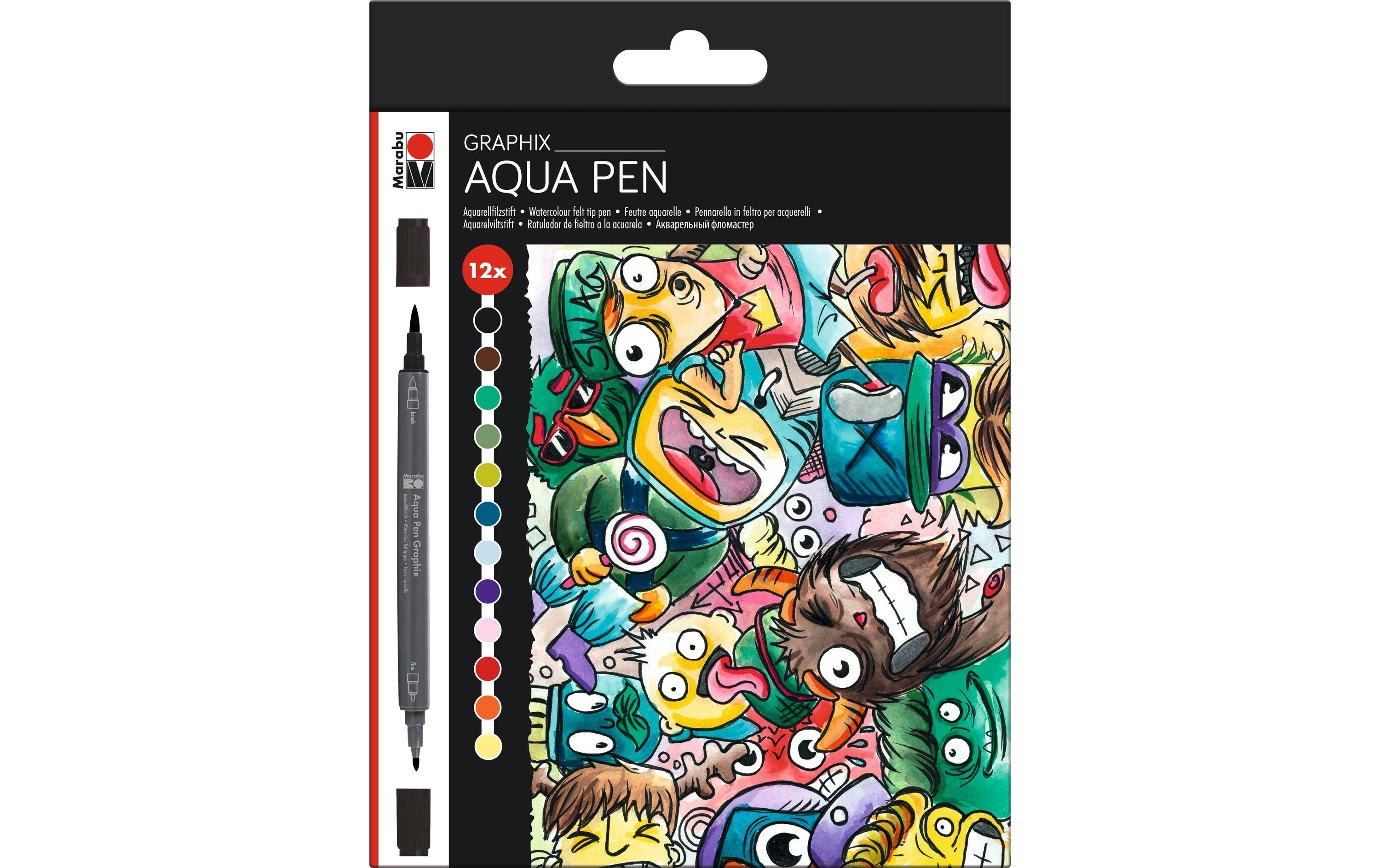 Marabu Filzstift Aqua Pen Graphix Mega Mash, 12 Stück