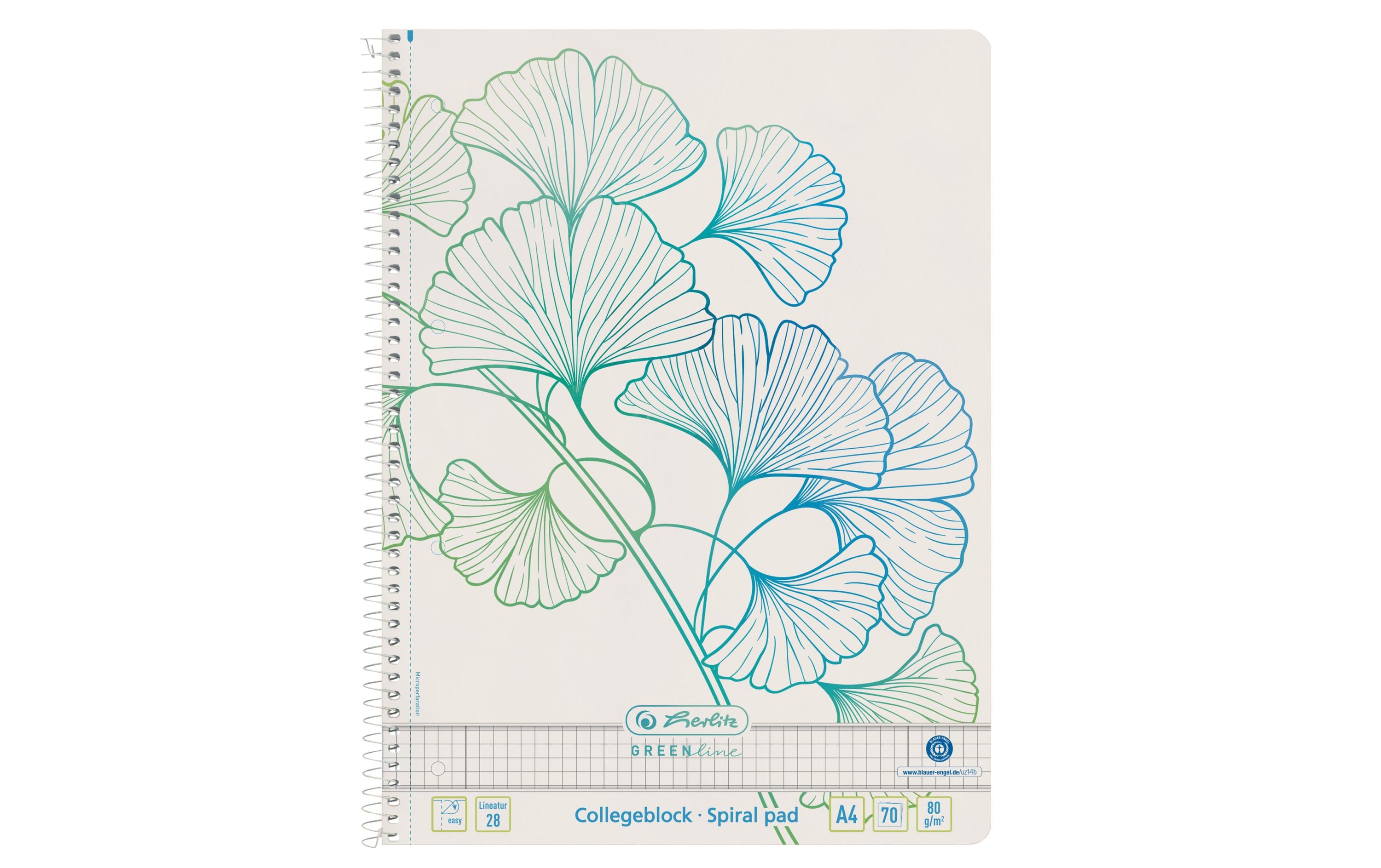 Herlitz Notizheft Greenline A4, Kariert, Ginkgo