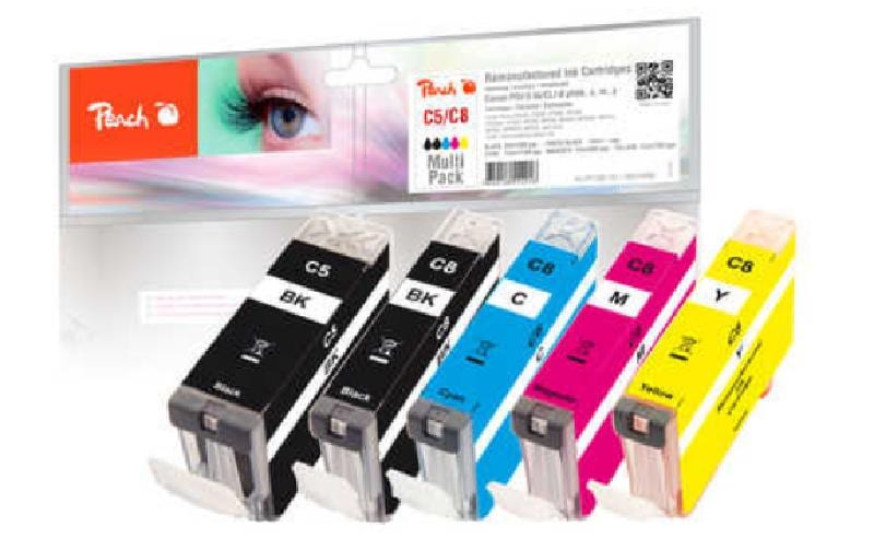 Peach Tinte Canon GI-5 / CLI-8 1x BK, 1x PBK, 1x C, 1x M, 1x Y