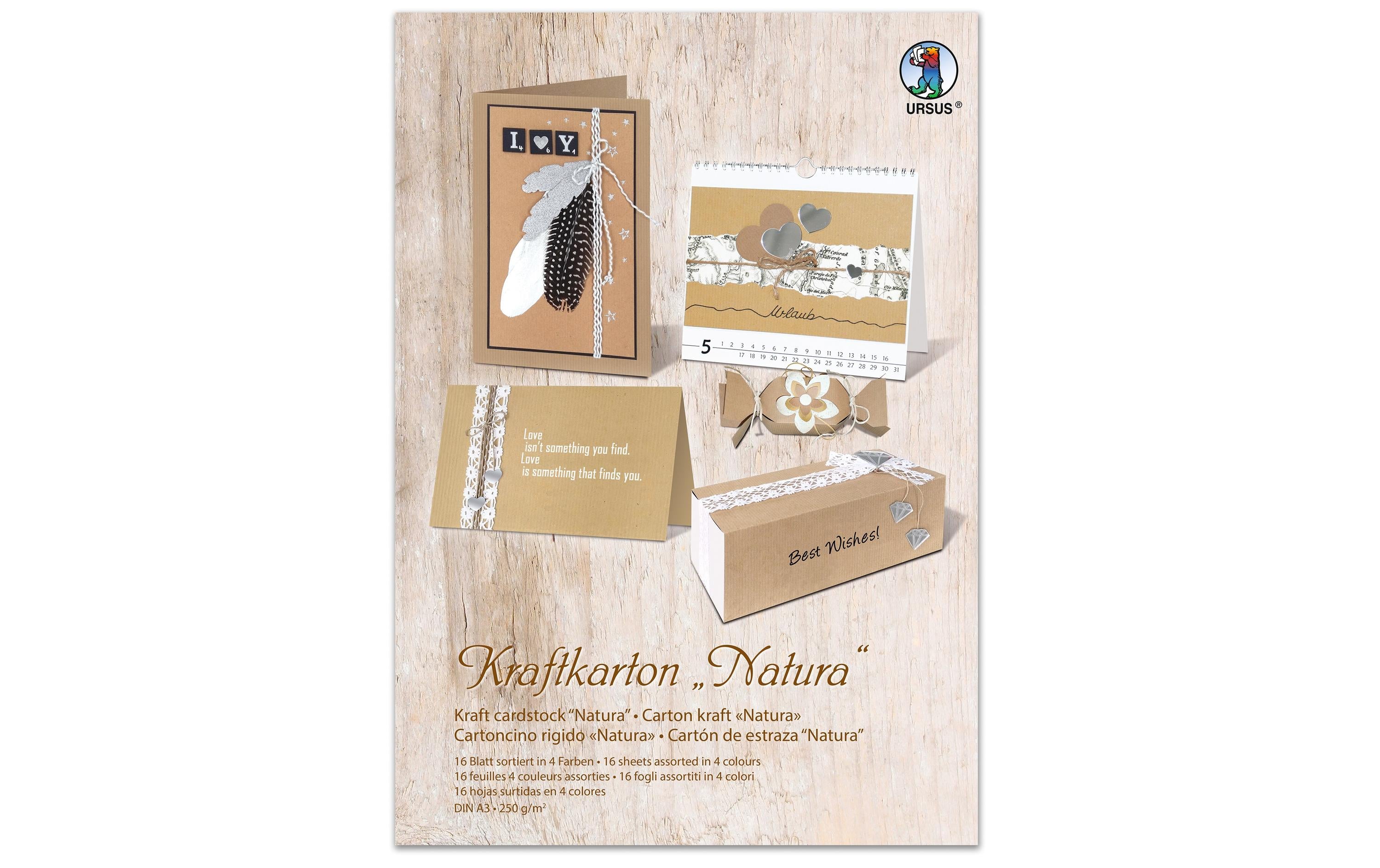 URSUS Bastelpapier Natura A3, 250 g/m²,  16 Stück, Braun