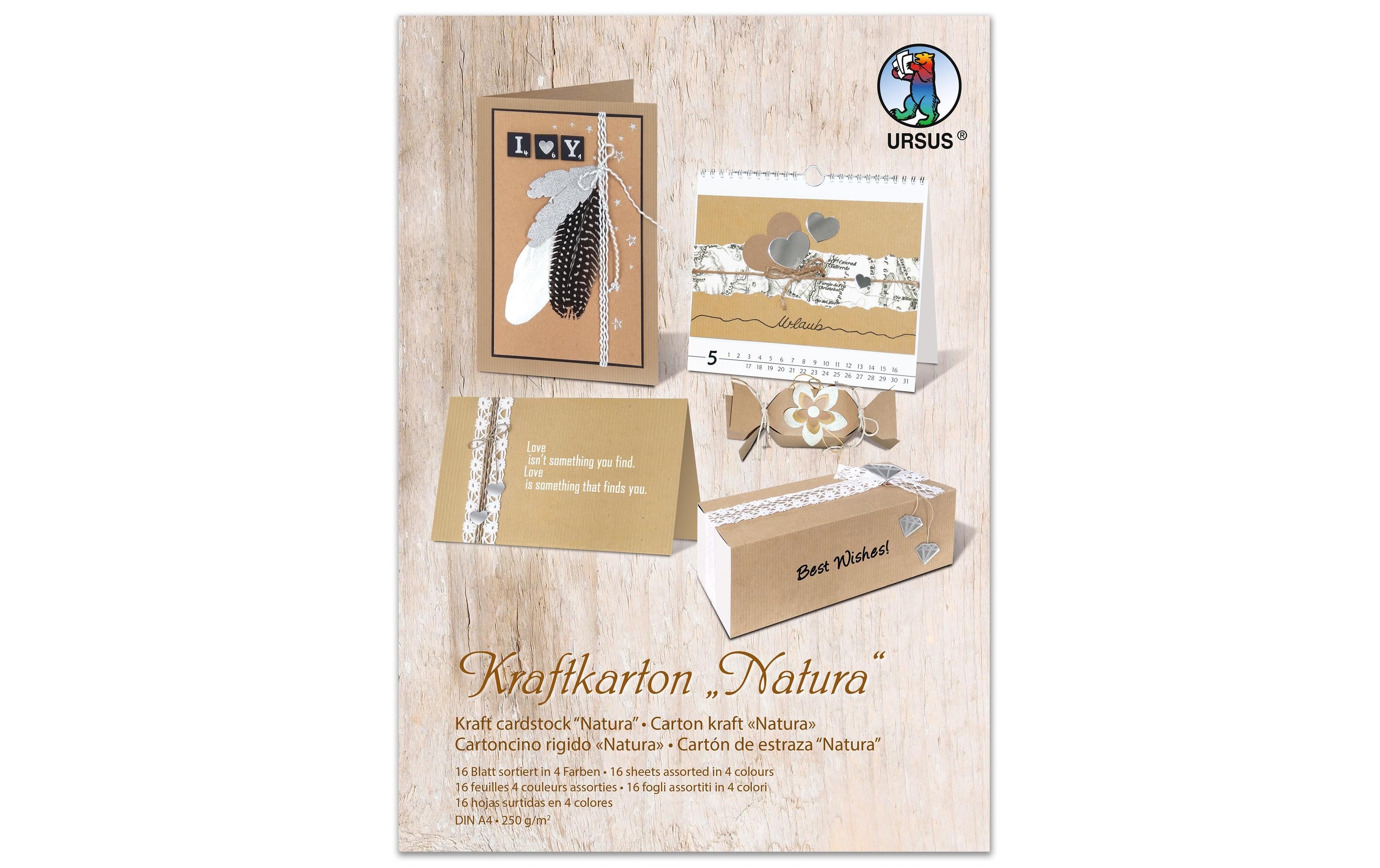 URSUS Bastelpapier Natura A4, 250 g/m²,  16 Stück, Braun