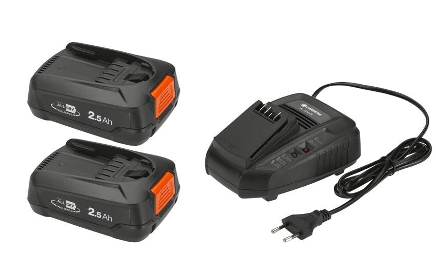 GARDENA Akku und Ladegerät P4A 2 x PBA 18 V/45 + AL 1830 CV