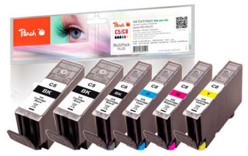 Peach Tinte Canon GI-5 / CLI-8 2x BK, 1x PBK, 1x C, 1x M, 1x Y