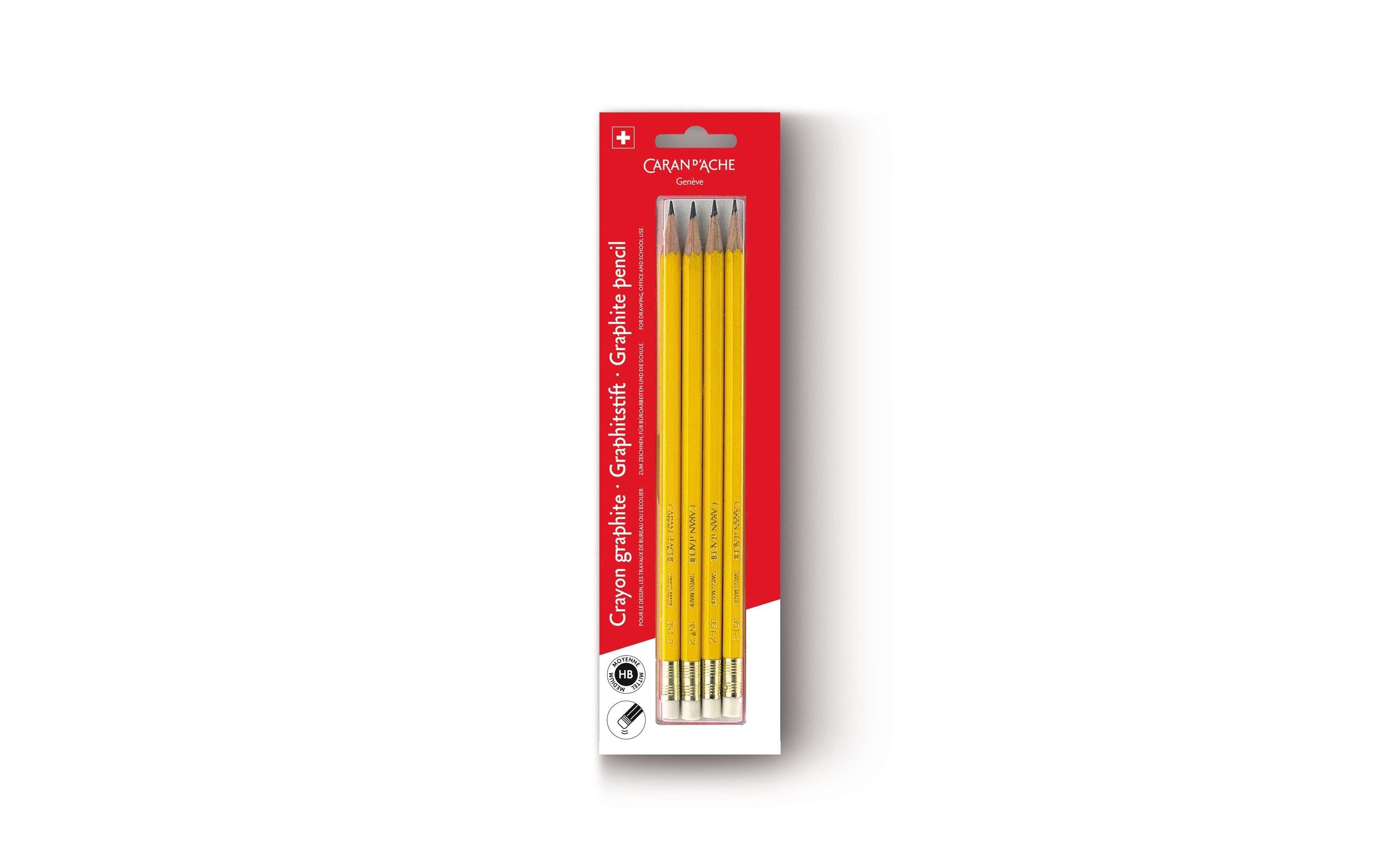Caran d'Ache Bleistift HB, mit Radiergummi, 4 Stück