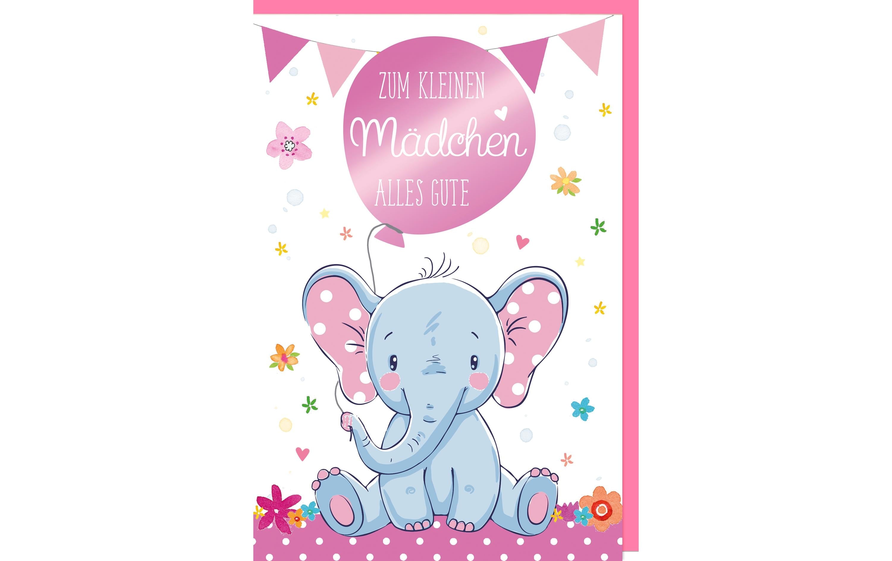 Braun + Company Glückwunschkarte Elefant 11.5 x 17 cm, Rosa