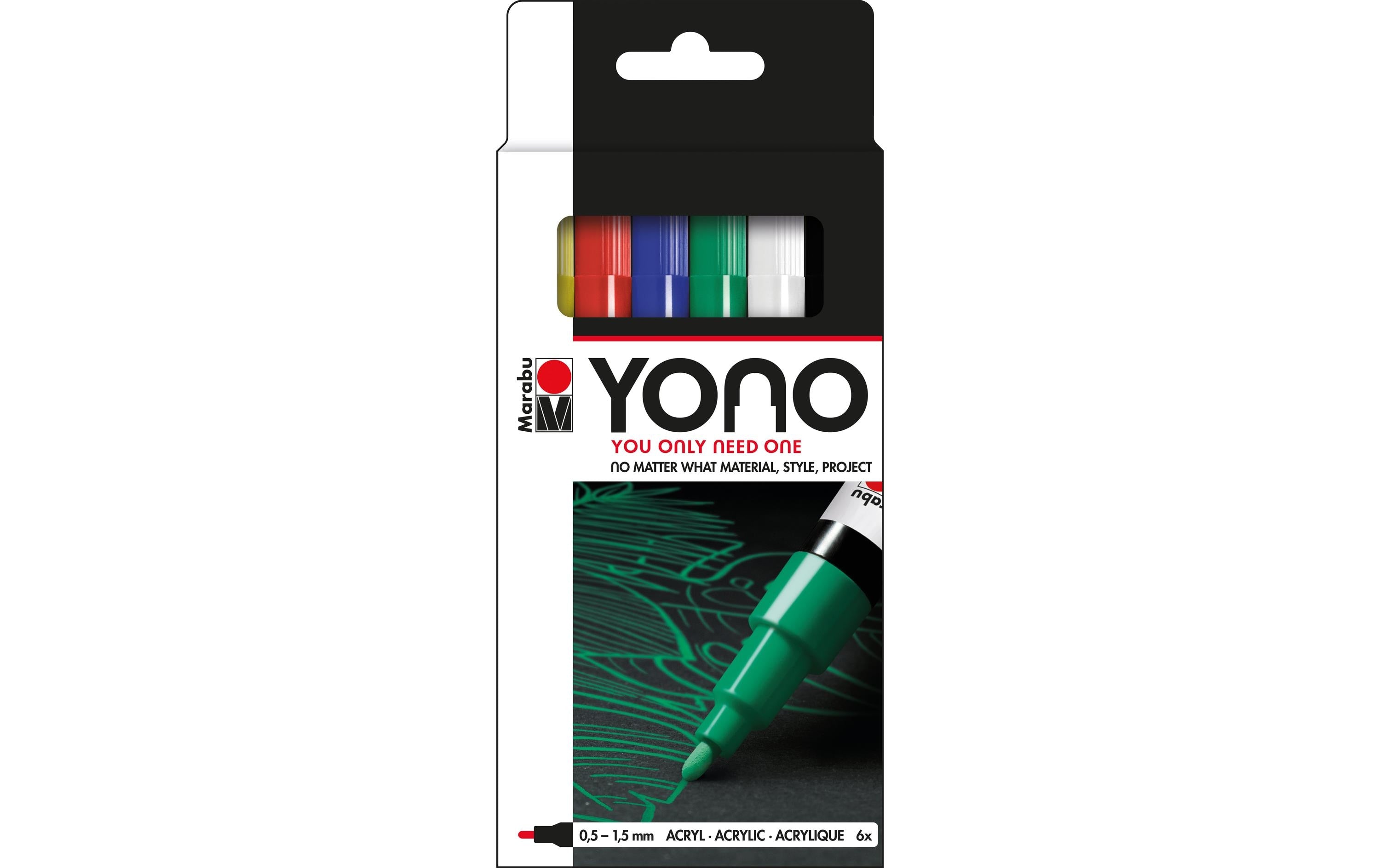 Marabu Acrylmarker YONO Set 0.5 - 1.5 mm, 6-teilig, Mehrfarbig