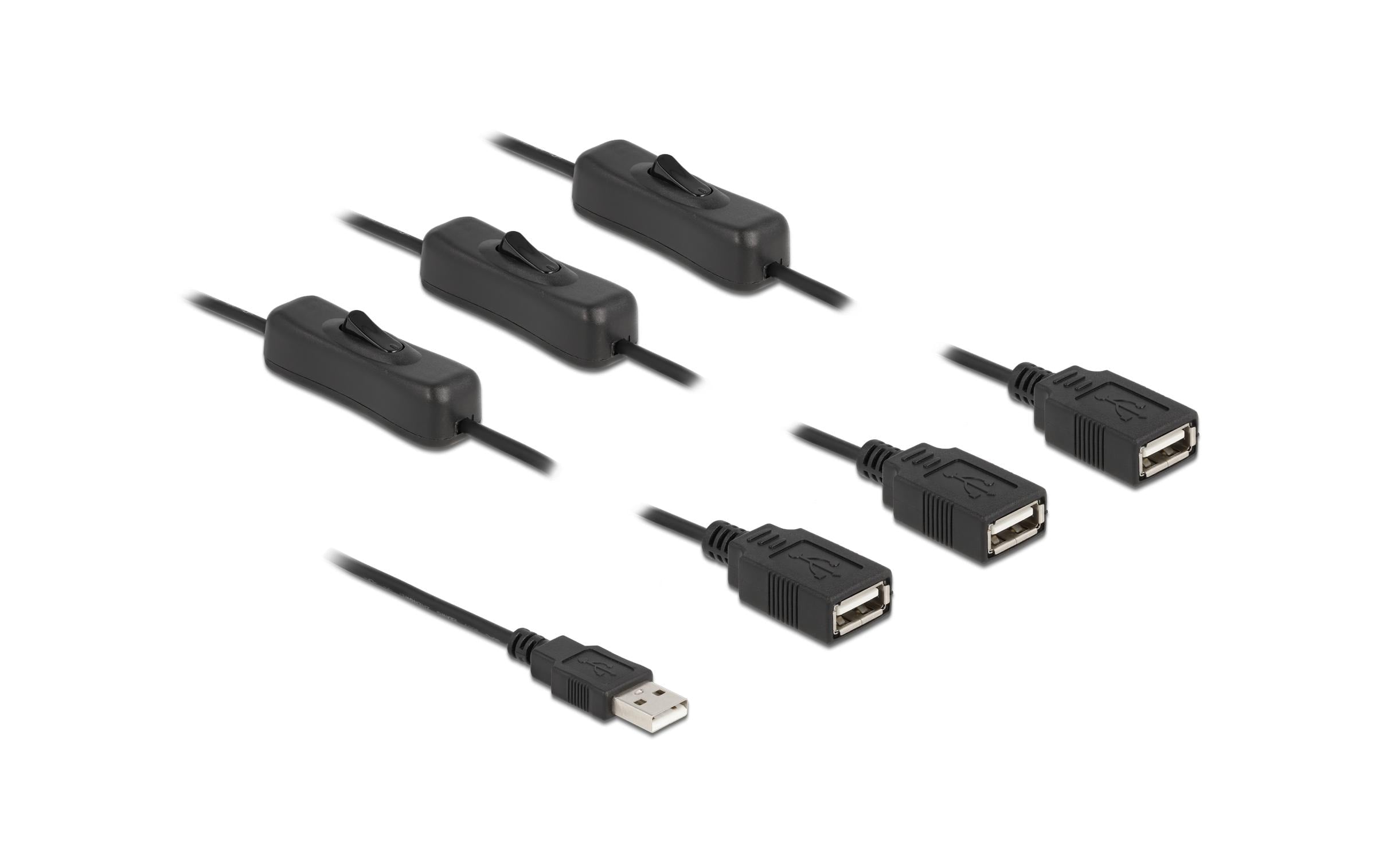 Delock USB-Kabel USB-A Stecker zu 3x USB-A Buchse Mit Schalter
