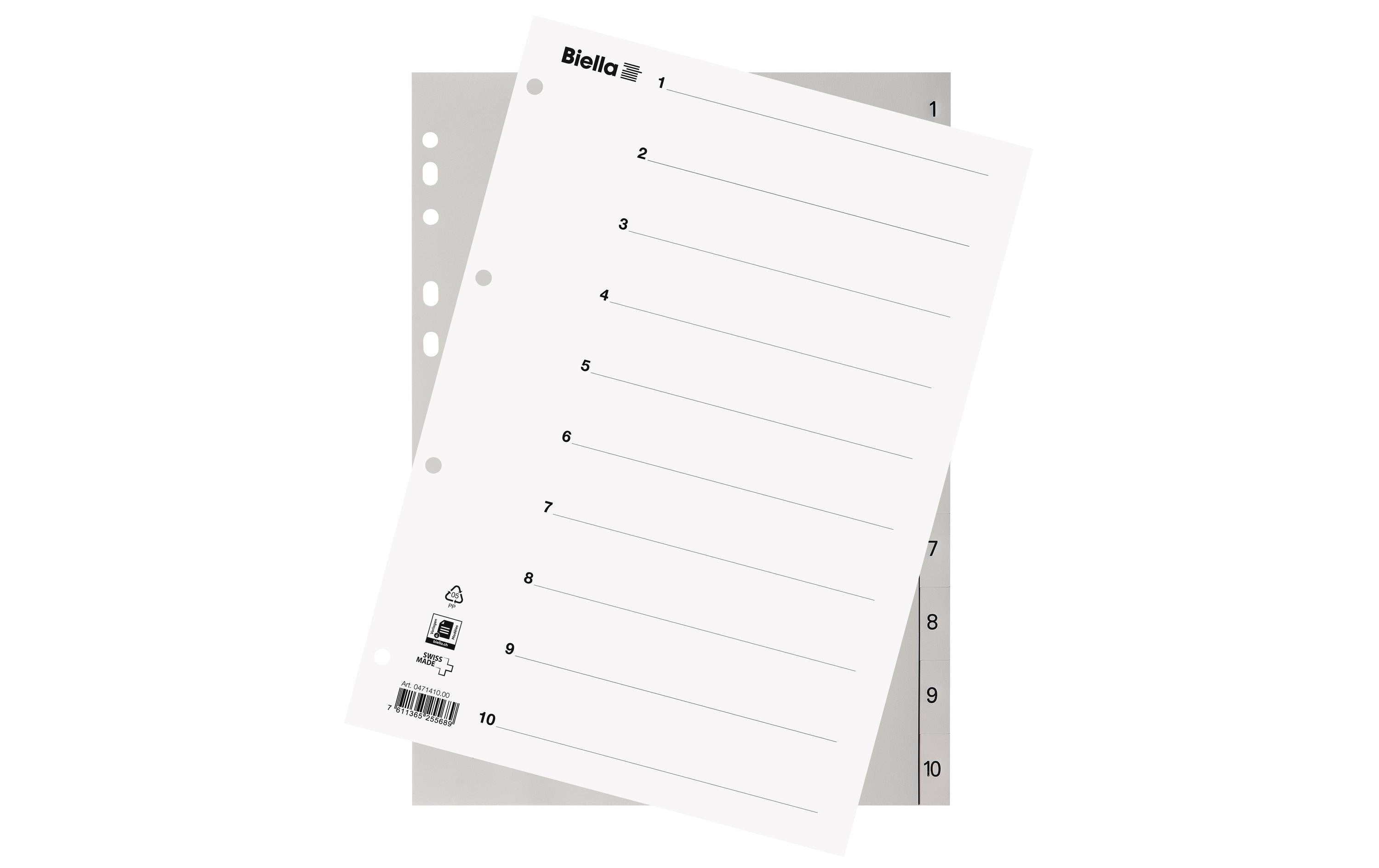 Biella Register A4 1-10  Grau mit Indexblatt