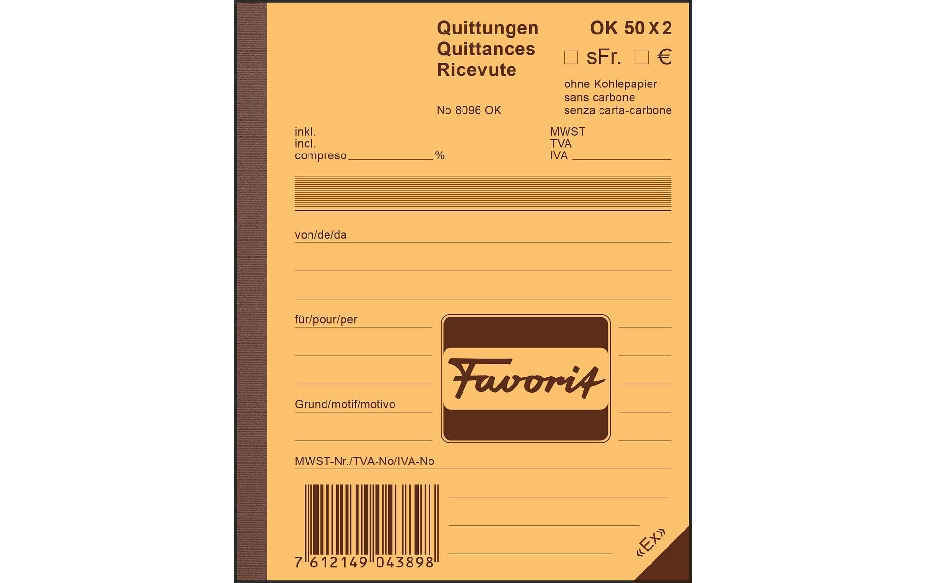 Favorit Durchschreibeblock 113 x 144 mm Quittungen, Blau/Weiss