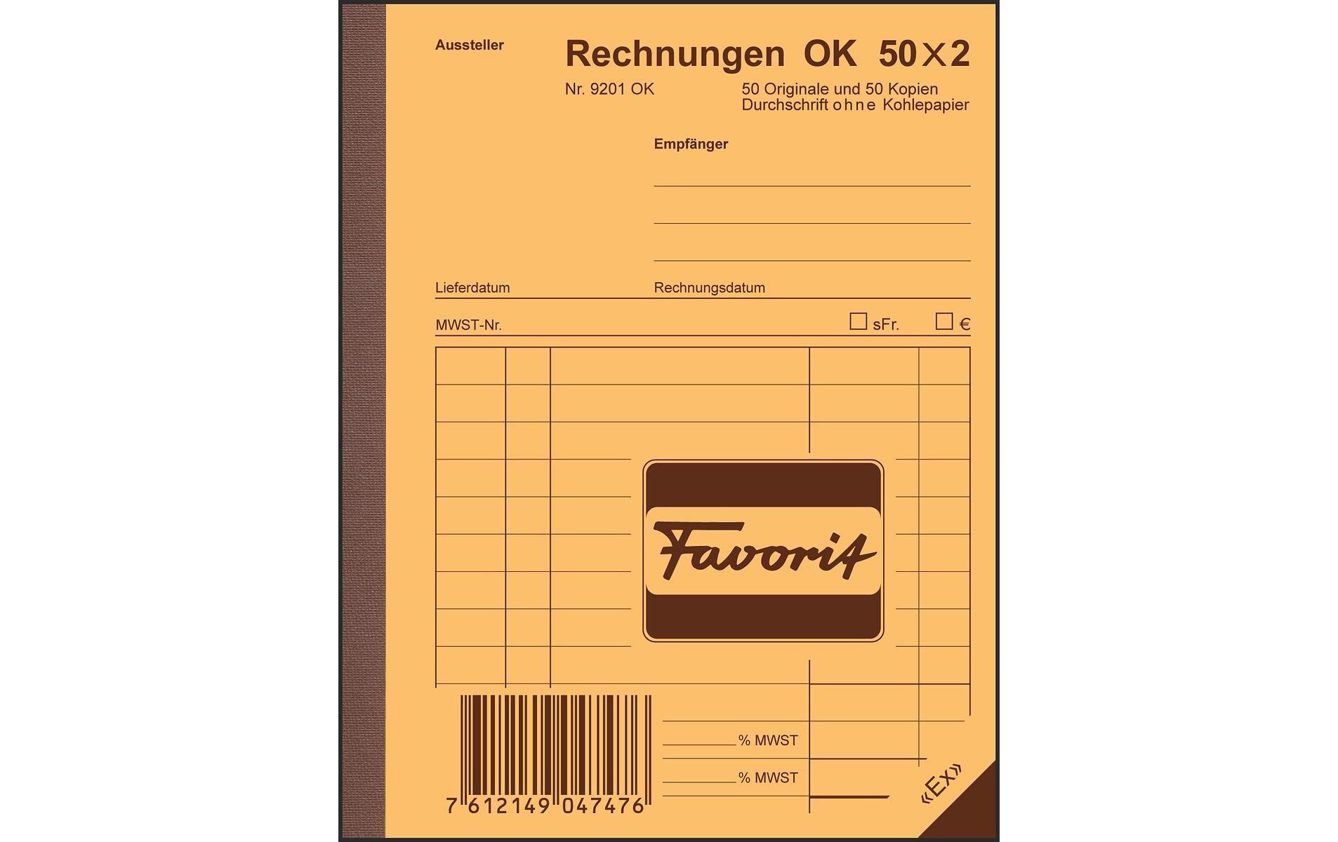 Favorit Durchschreibeblock 113 x 144 mm Rechnungen, 50 x 2 Blatt