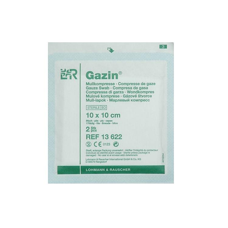 Gazin Mullkompresse 10x10cm steril/2, 8-fach, 17-fädig, 50x2 Stk./Dispenser