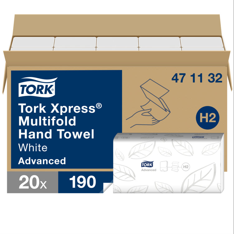Tork Xpress Multifold Papier- handtücher, 21.3x23.4cm, weiss 2-l, Krt à 20x190=3