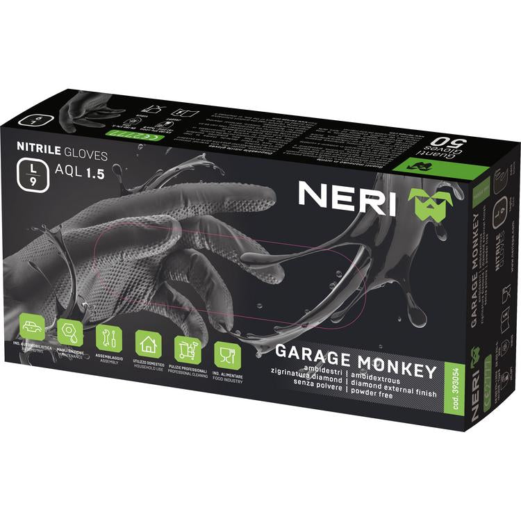 NERI GARAGE MONKEY, 8-11 (M-XXL) Dispenser à 50 Stk, schwarz Einweg-Handschuh