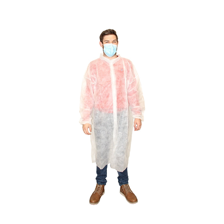 Besuchermantel Herren weiss K aus Vlies PLP 30 gr/m2 mit Knöpfen und innere Tasc