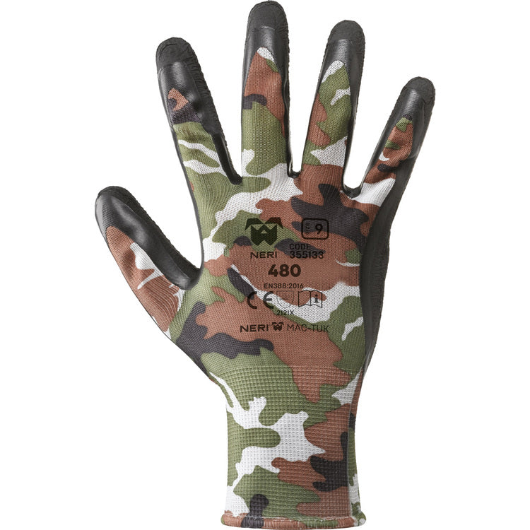 NERI 480, Gr. 8-10 (M-XL) Mechanischer Schutzhandschuh Camouflage, schwarz
