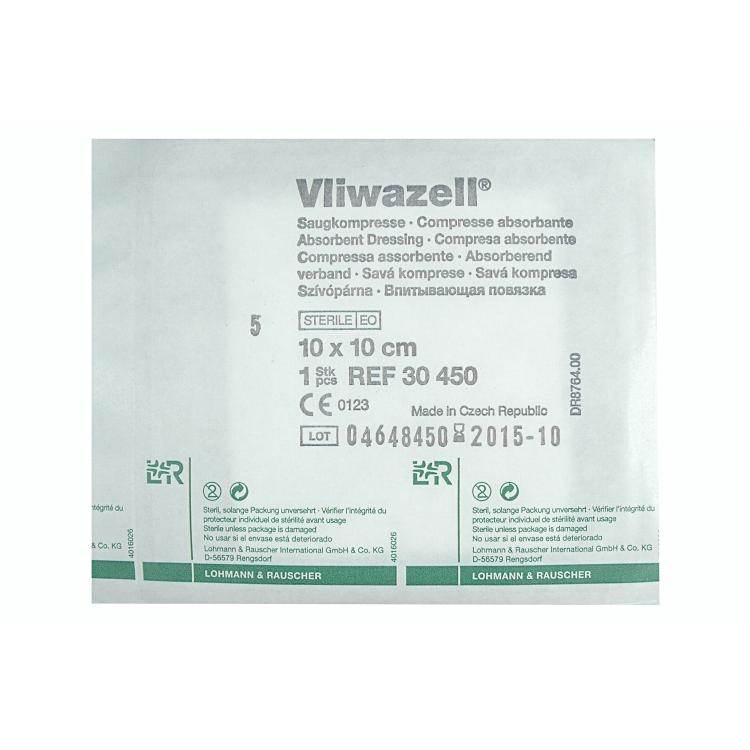 Vliwazell 10x10 cm steril 60 Stk. / Dispenser Saugkompresse
