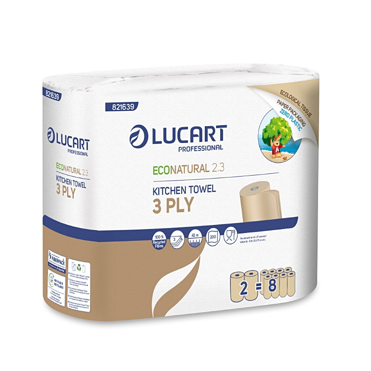 Haushaltrollen Econatural 2.3 Pack à 2 Rollen à 200 Blatt 3 lagig, 22.8 x 21 cm,