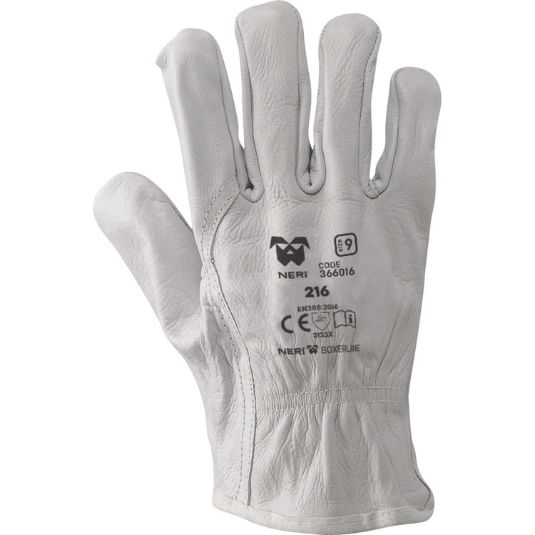 NERI 216, Gr. 8-10 (M-XL)  Lederhandschuhe, weiss Rindnarbenleder