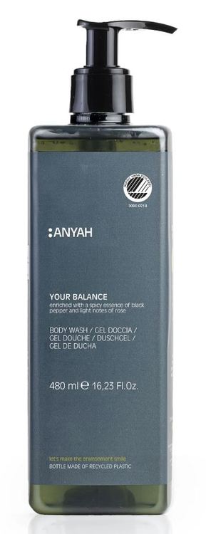 ANYAH Bade-/Duschgel 480ml Karton à 18 Stück, Pumpspender versiegelte Pumpe