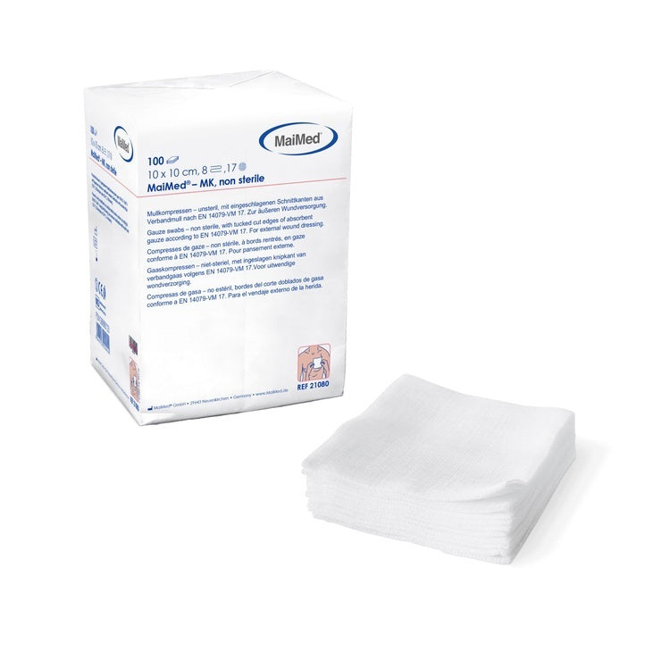 Mullkompressen 10 x 10 cm 100 Stück/Pack, 8-fach, 17- fädig,unsteril,100% Baumwo