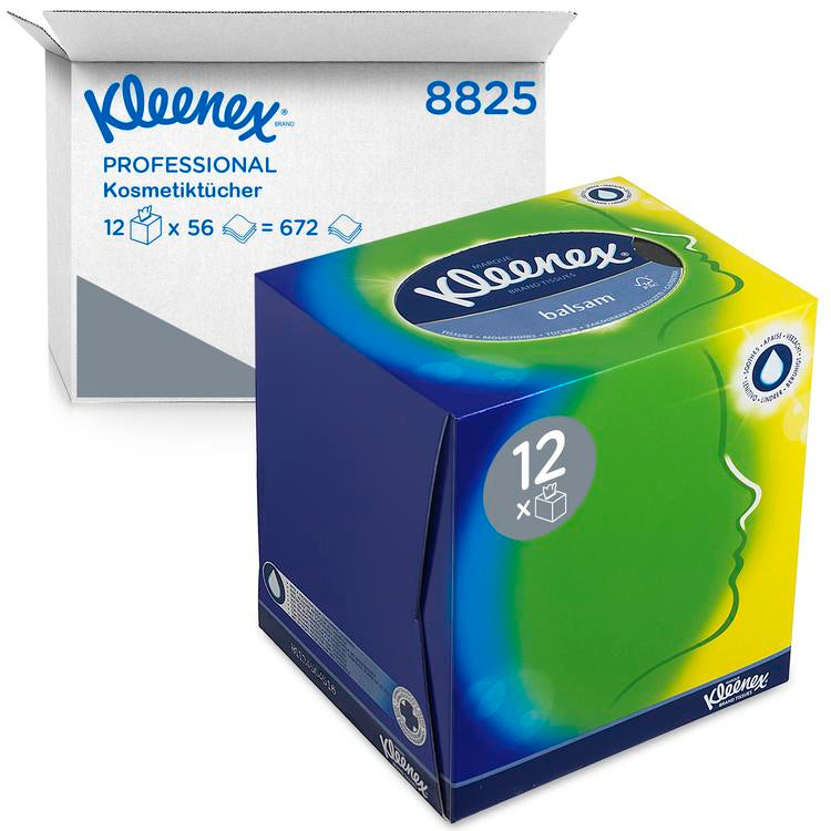 KLEENEX Balsam Kosmetiktücher Krt à 12 Box à 56 Tücher,weiss 3-lagig,Würfelbox