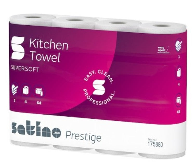 Haushaltrollen Satino Prestige Sack à 8x4 Rll=32 Rll,64 Blatt 3-lag, H26 x 22 cm