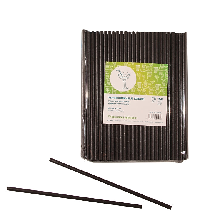 Papiertrinkhalm schwarz Pack à 150 Stück 6 mm x 21 cm, gerade