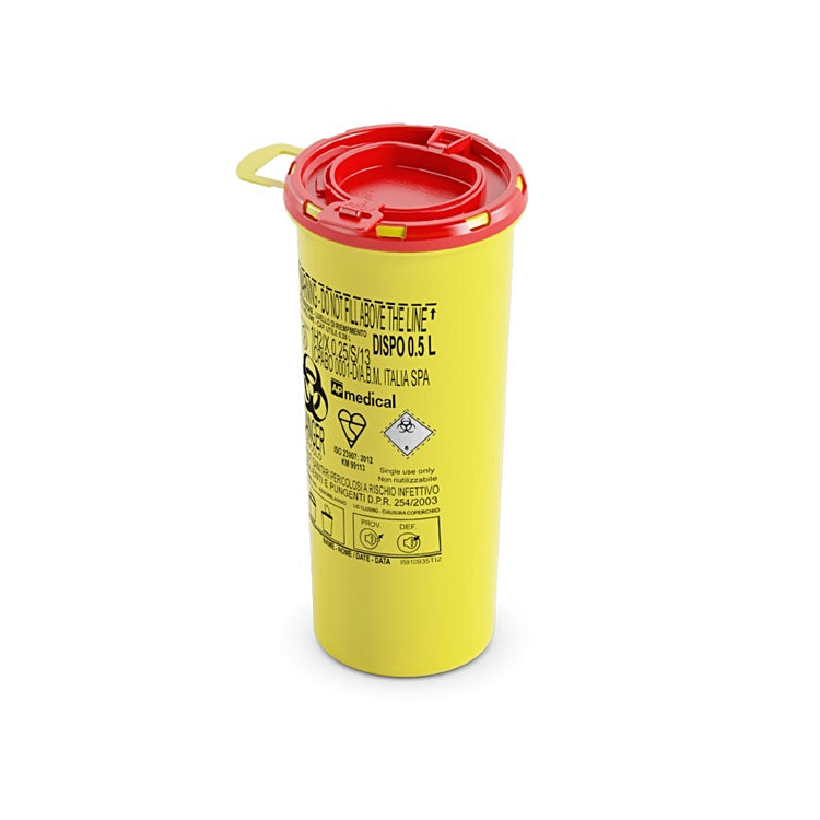 Entsorgungsbox DISPO 0.5L R gelb, rund mit Rotem Deckel für spitze/scharfe Gegen