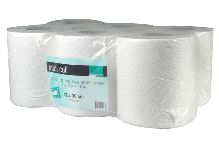 Putzrollen Venardo Midi 2lagig Sack à 6 Rollen, hochweiss Cellulose, Breite 22cm
