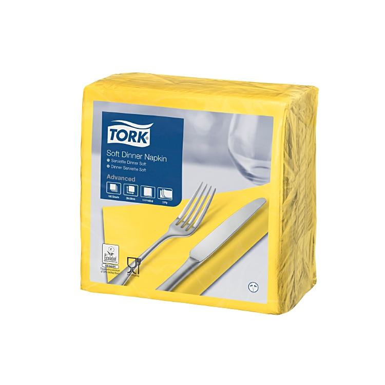Tork Dinnerservietten gelb Karton à 12 x 100 = 1200 Stück 39 x 39 cm 1/4 Falz 3-