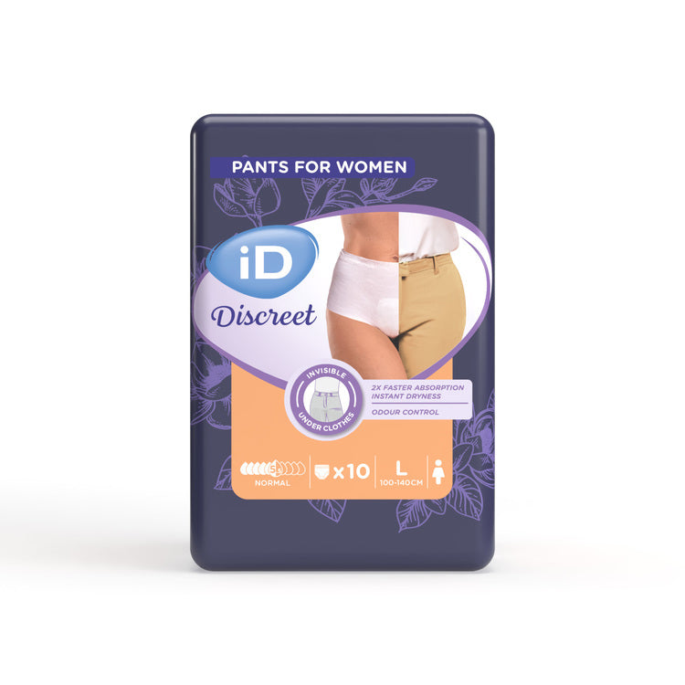 iD Discreet Pants Normal L Beutel à 10 Stk., Hautfarbe 580ml,Taillenumfang 100-1