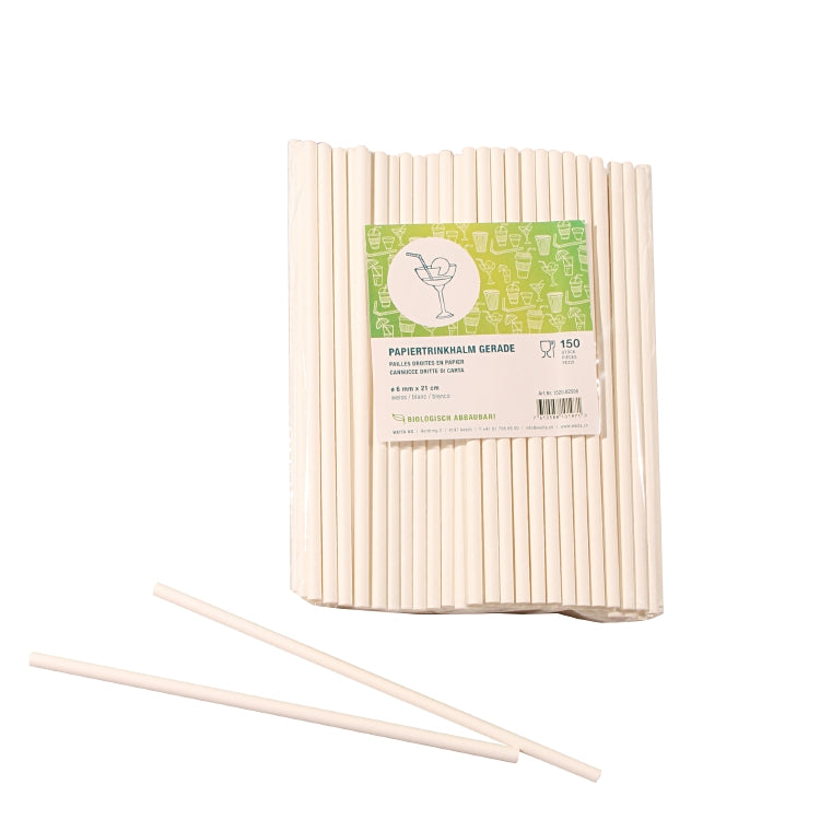 Papiertrinkhalm weiss Pack à 150 Stück 6 mm x 21 cm, gerade