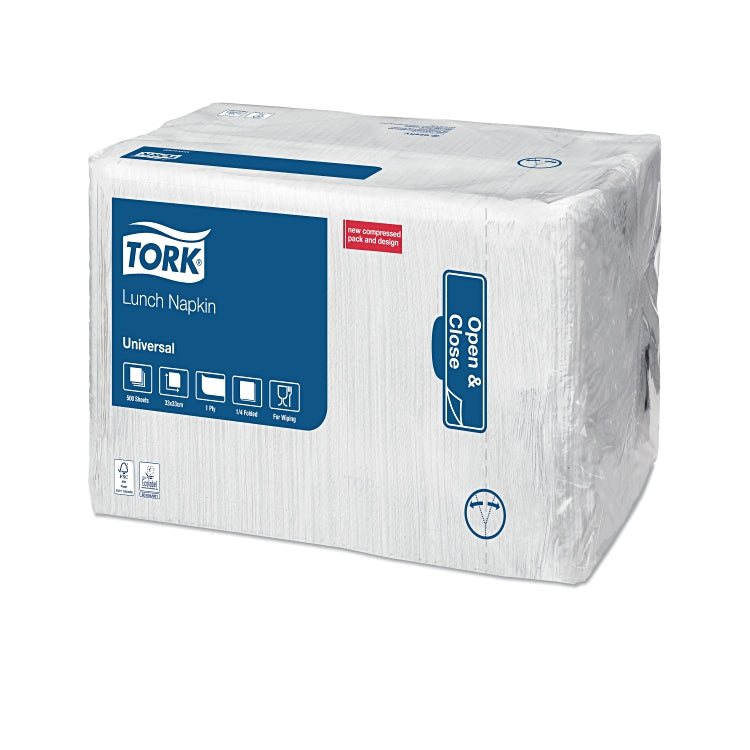 Tork Lunchserviette weiss Karton à 8x500 = 4000 Stück 32.5x32.5cm, 1/4 Falz, 1-l