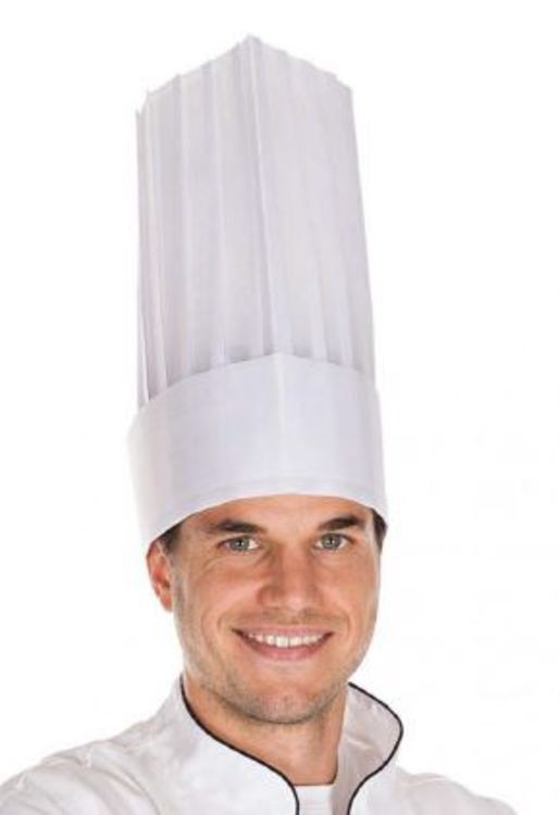 Kochmütze weiss  25 cm hoch Beutel à 10 Stk geprägtes Papier