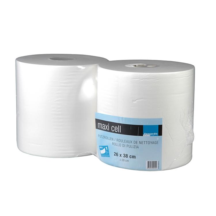 Putzrollen Venardo Maxi 1lagig weiss, Sack à 2 Rollen Cellulose, Breite 26cm, 60