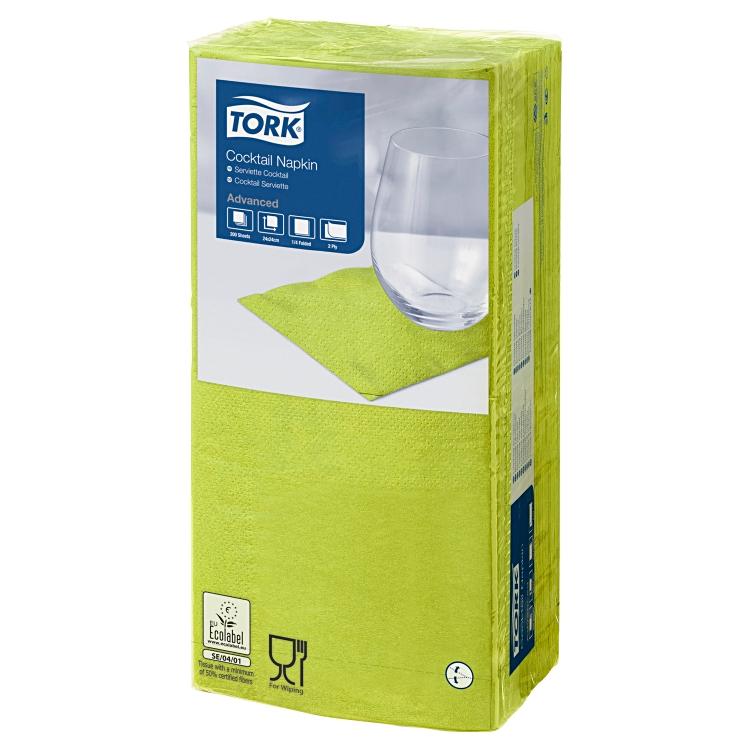 Tork Cocktailserviette limone Krt à 12x200=2400 Stk 24x24 cm,1/4 Fz,2-lag.