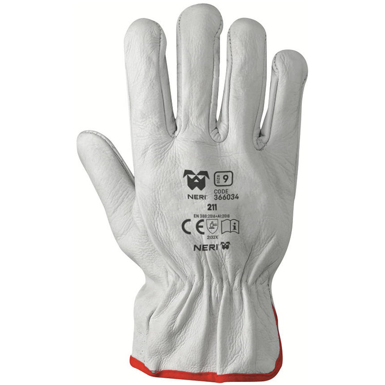 NERI 211, Gr. 7-11 (S-XXL) Lederhandschuhe, weiss Rindnarbenleder