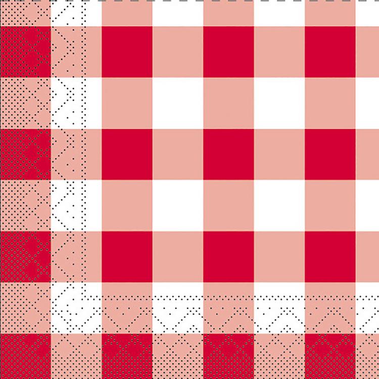 Serviette Karo  rot Pack à 100 Stück 33x33cm 1/4 Falz Tissue 3 lag