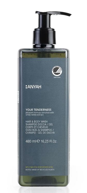 ANYAH Duschgel & Shampoo Karton à 18 Flaschen à 480ml mit weissem Brennessel Ext